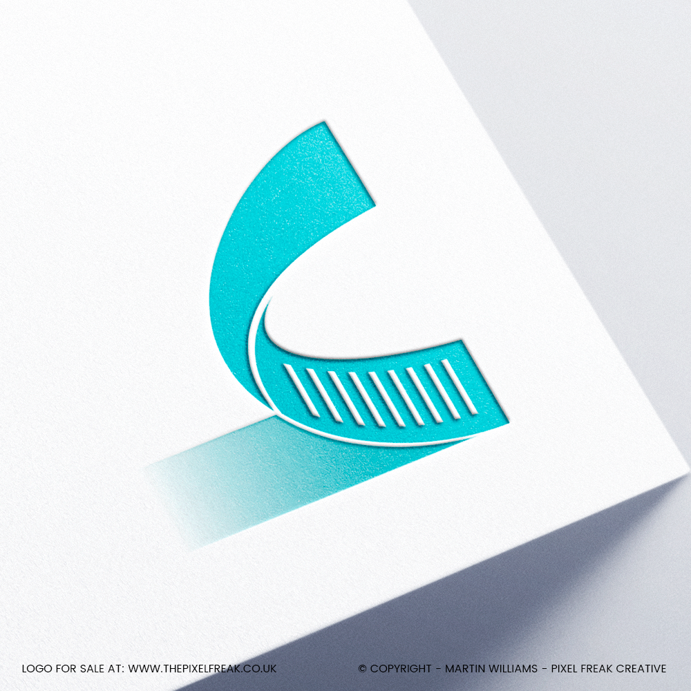 Curled paper C logo design for sale