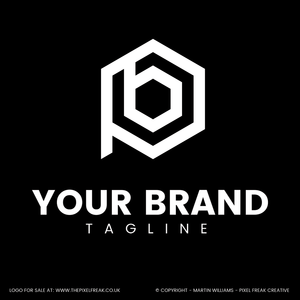 Modern PB logo design, a hexagonal lettermark on a black background.