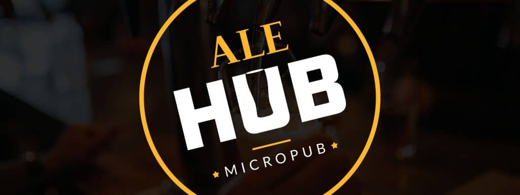 The final Ale Hub logo design, featuring a pint glass in the negative space of the letter 'U'.