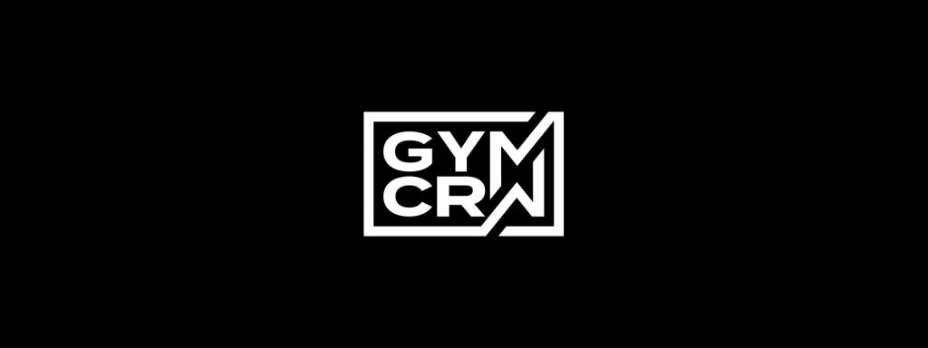 A modern logotype design for the GYM CRW fitness brand.