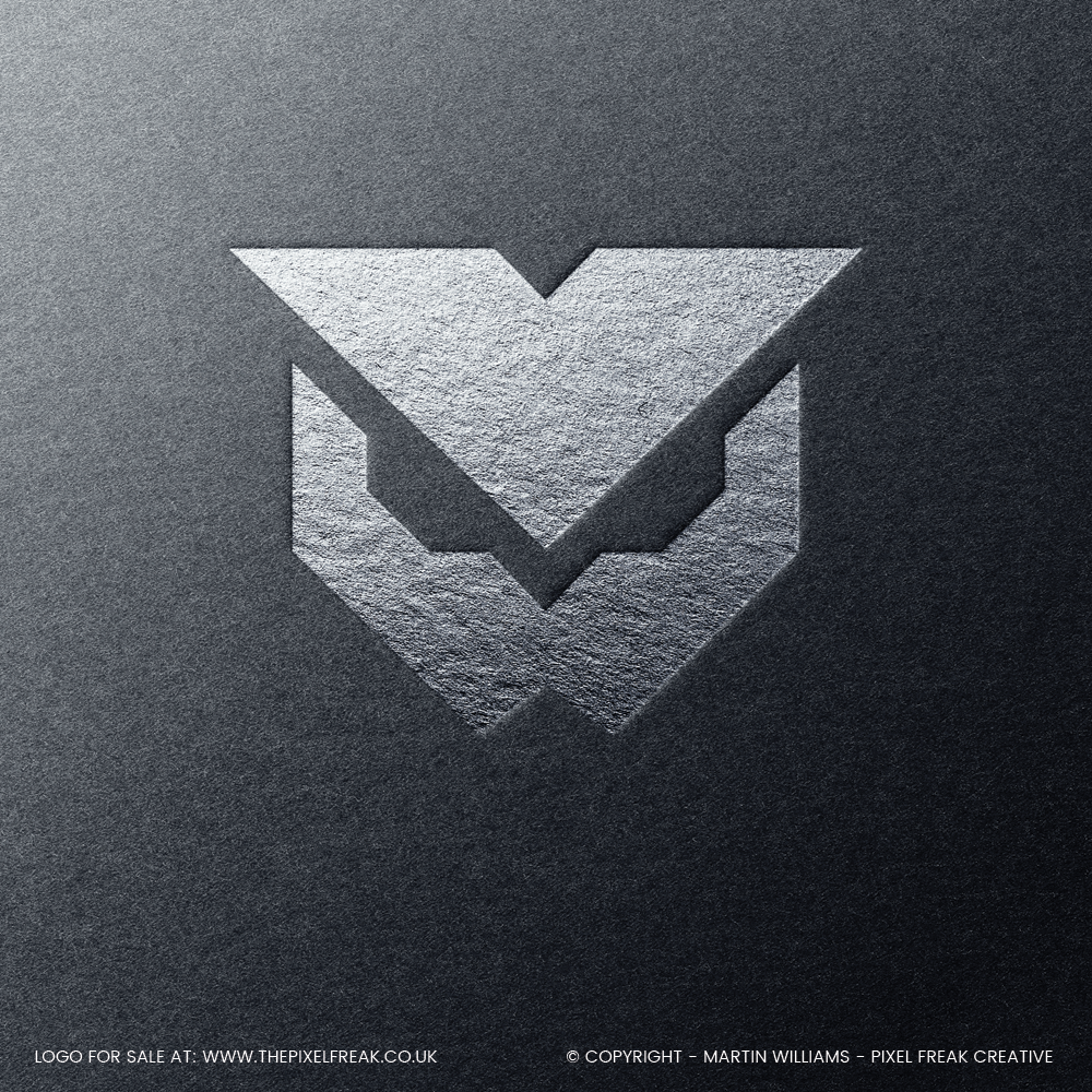 A modern owl logo design shown in a silver foil mockup.