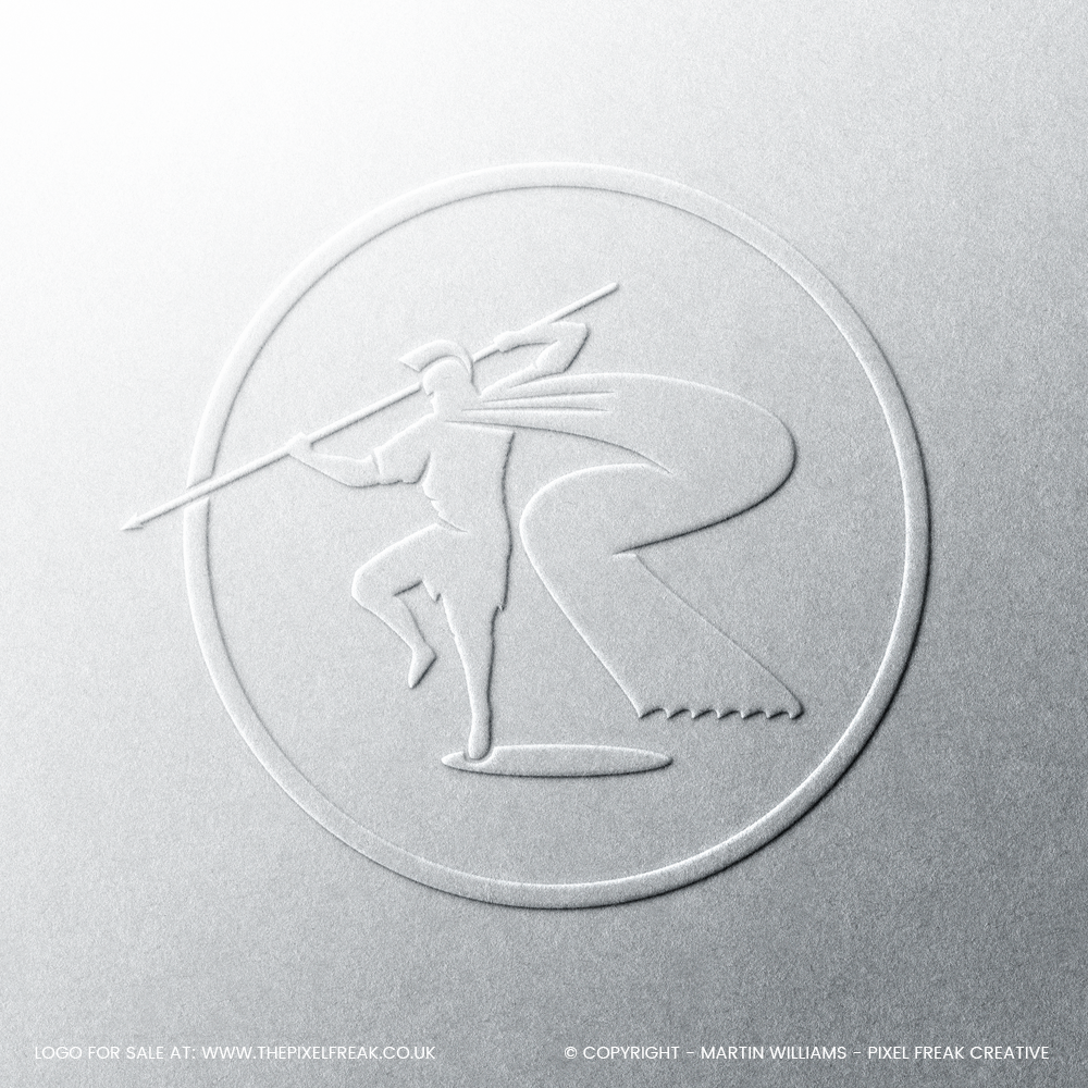 R letter logo featuring a gladiator figure