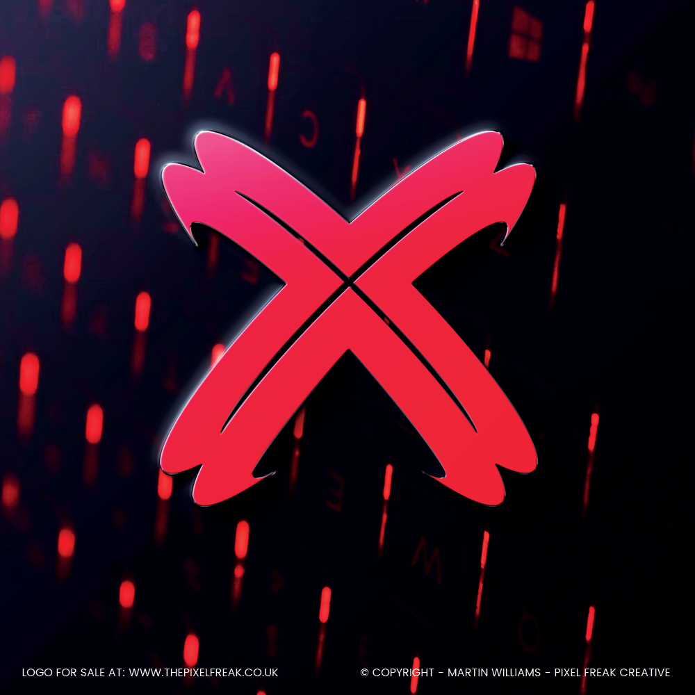 A mockup of the abstract X logo design, showing its application for a modern tech brand.
