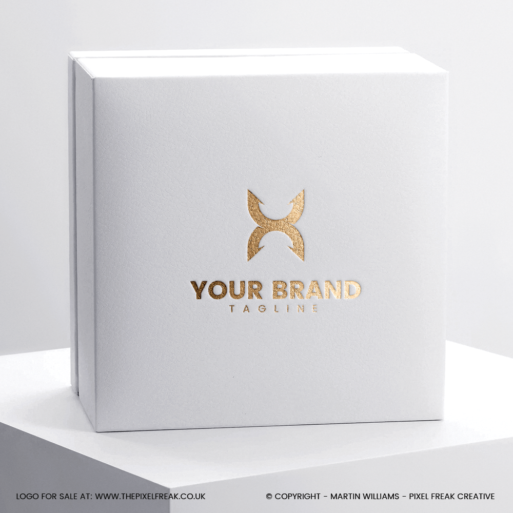 A mockup showcasing the modern letter x logo design on premium packaging.