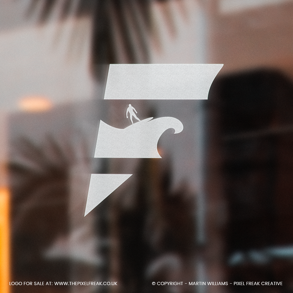 Surfing logo with surfer on glass for brand identity