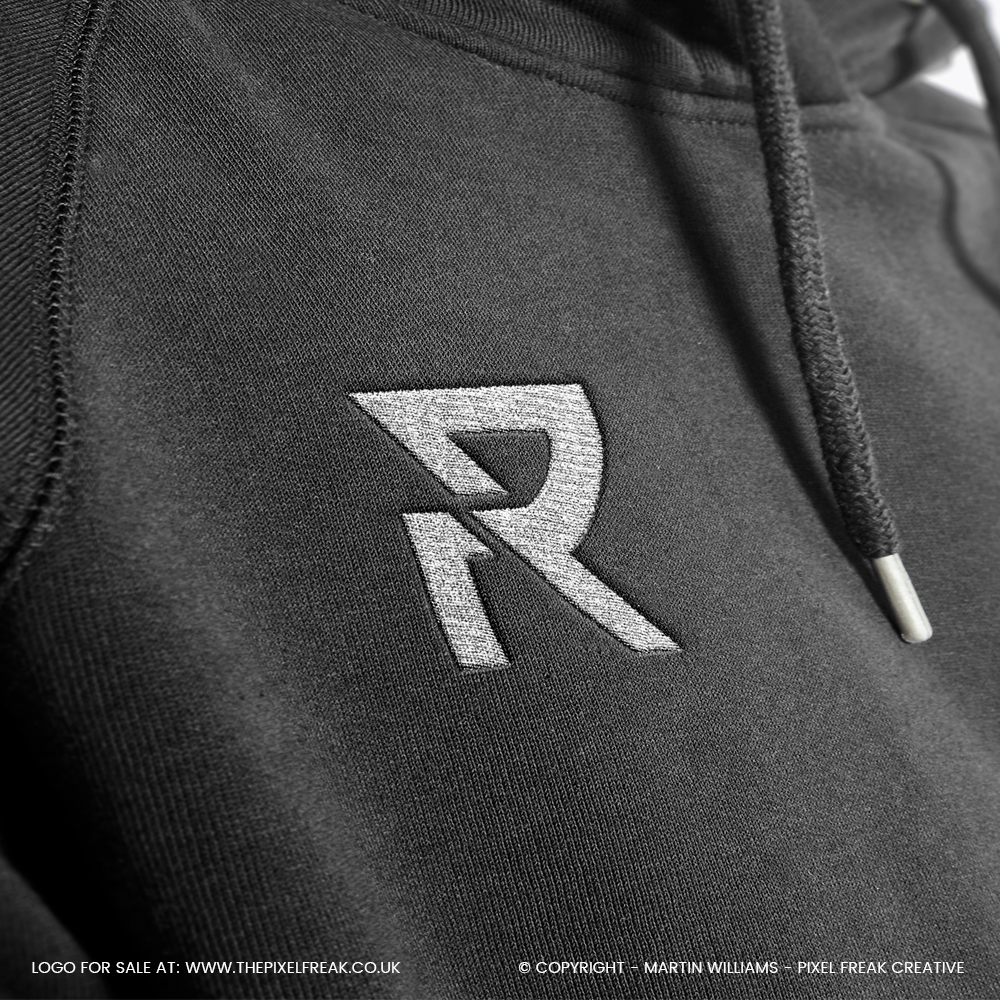 embroidered mockup featuring an r logo design