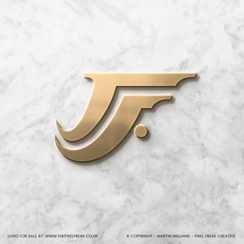 luxury JF monogram in gold on a white marble background