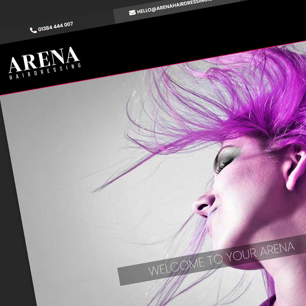 Arena Salon's stylish website homepage - a Stourbridge web design case study by Pixel Freak.