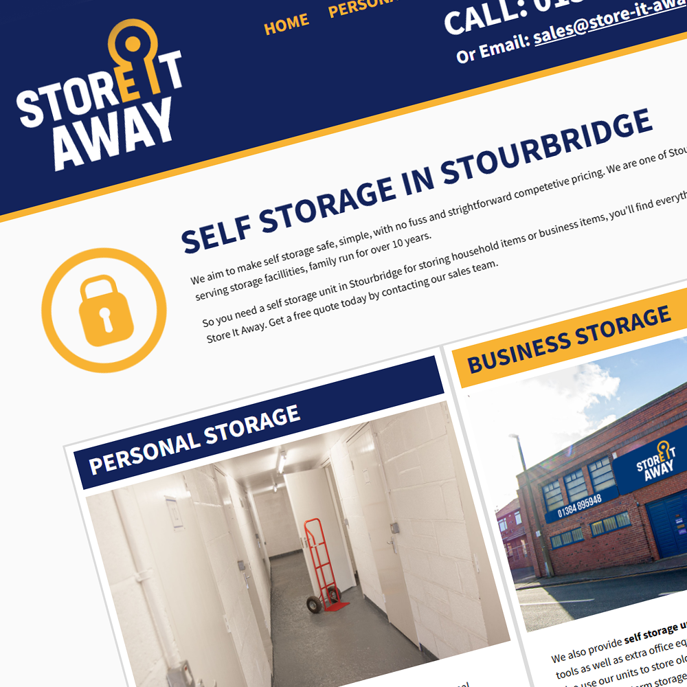 Store It Away self-storage website homepage - a web design Stourbridge example by Pixel Freak.