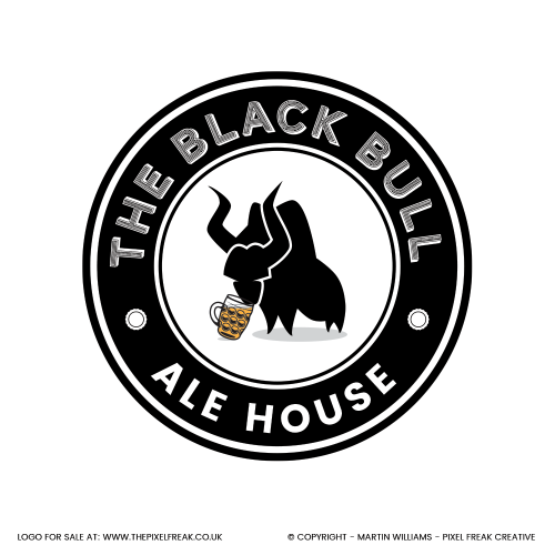 Example of a black bull logo used for a traditional ale house brand