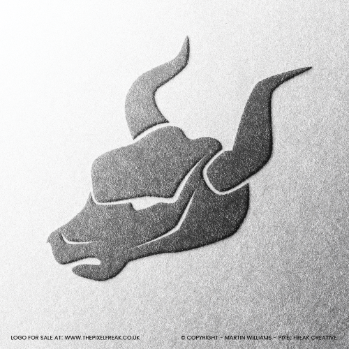 A minimalist bull head emblem embossed on high-quality textured paper.